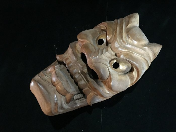 Japanese Vintage Wooden Mask 浮立面 FURYUMEN / Demon Ogre Talisman KAGURA - Puu - Japani  (Ei pohjahintaa)