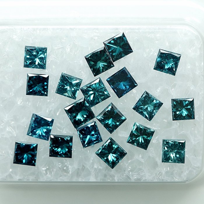 19 pcs Diamant  (Traitement de couleur)  - 1.48 ct - Fancy intense Bleu - SI1, VS1 - Gem Report Antwerp (GRA)
