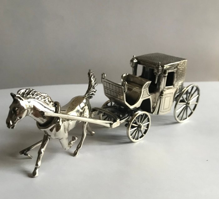 微型人物 - miniatura carrozza con cavallo -  (1) - 银