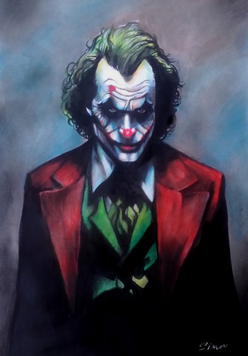 Simon - 1 Original drawing - Batman, Joker, The Joker - original color artwork, 21 x 29'7 cm signed