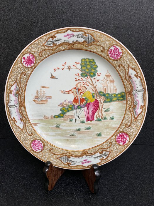 中國出口粉彩瓷歐洲主題湯盤 - 瓷器 - 中國 - 現代的