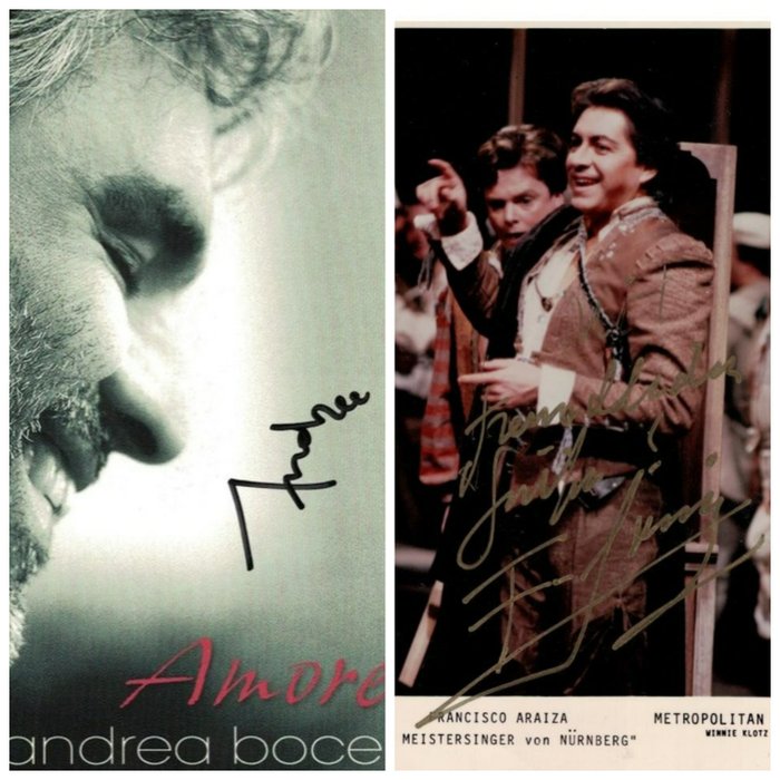 Andrea Bocelli + Francisco Araiza - World-Famous Tenors - Signed Photos