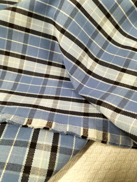 Cotone trama scozzese azzurra grigia e nera - 纺织品 - 275 cm - 185 cm