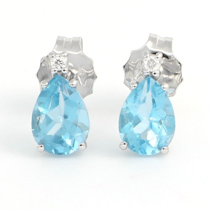Sans Prix de Réserve - Boucles d'oreilles - 18 carats Or blanc Diamant  (Naturelle) - Topaze 