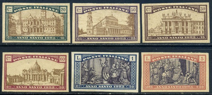 Italy Kingdom 1924 - Holy Year, 6 tests in the colors adopted. Certified.