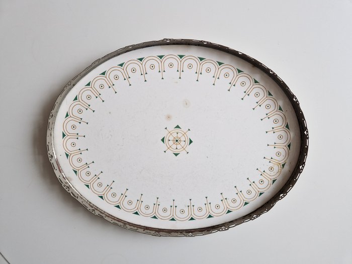托盤 - 裝飾藝術陶器桌面，帶鍍鎳框架