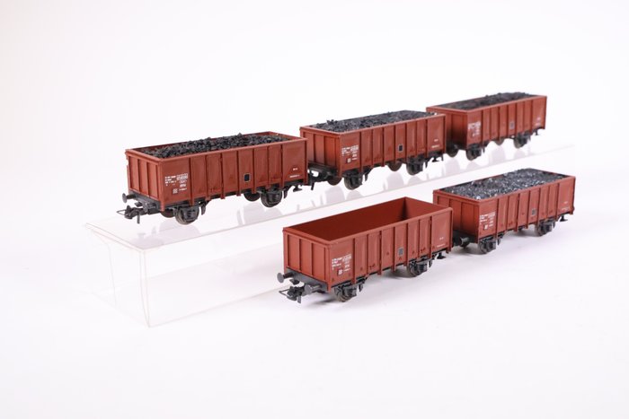 Roco H0 - 46046 - Carrozza merci di modellini di treni (5) - Cinque camion a cassone aperto, di cui quattro con carico - SNCF