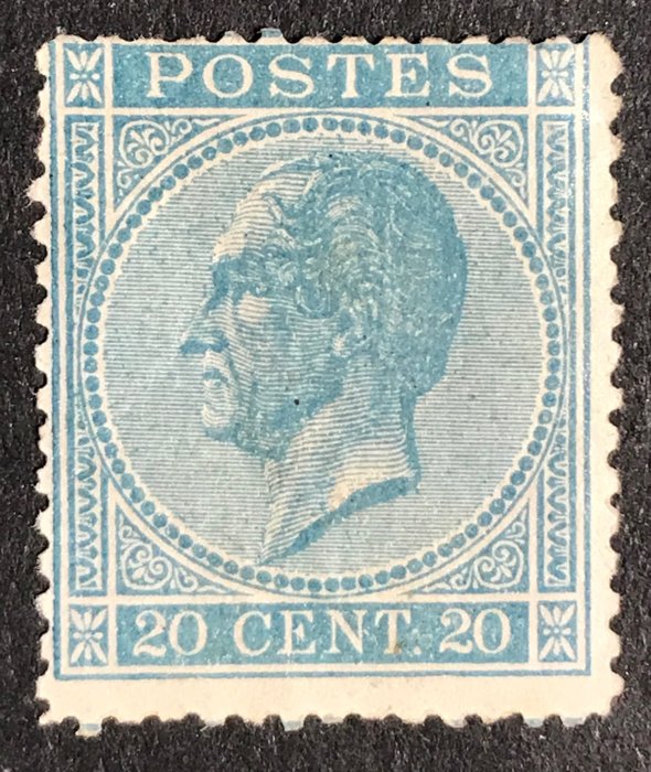Belgia 1866 - Leopold I w lewym profilu: 20c niebieski - OBP/COB 18