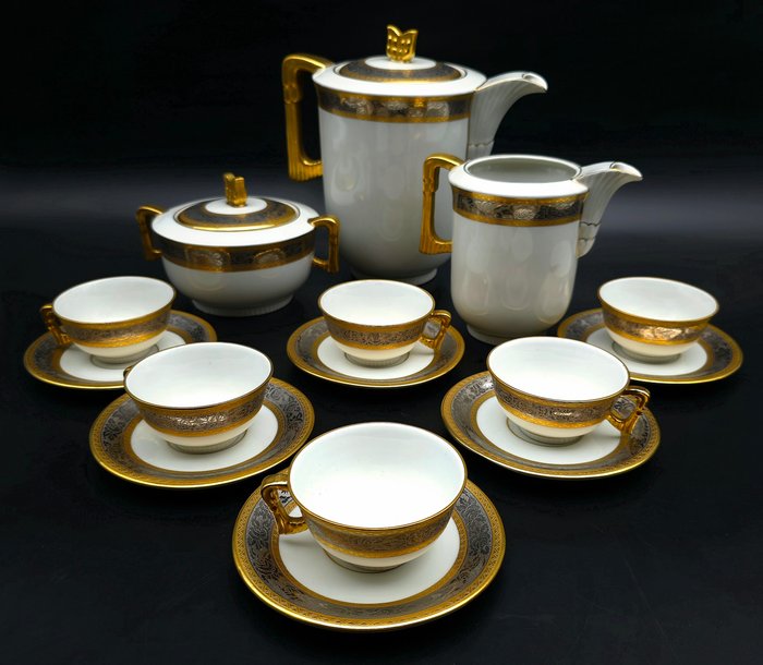 ANTON WEILD GLORIA CARLSBAD - Kaffeeservice (15) - Leptani dekor N. 8030 - .999 (24 kt) Gold, Porzellan, PLATIN