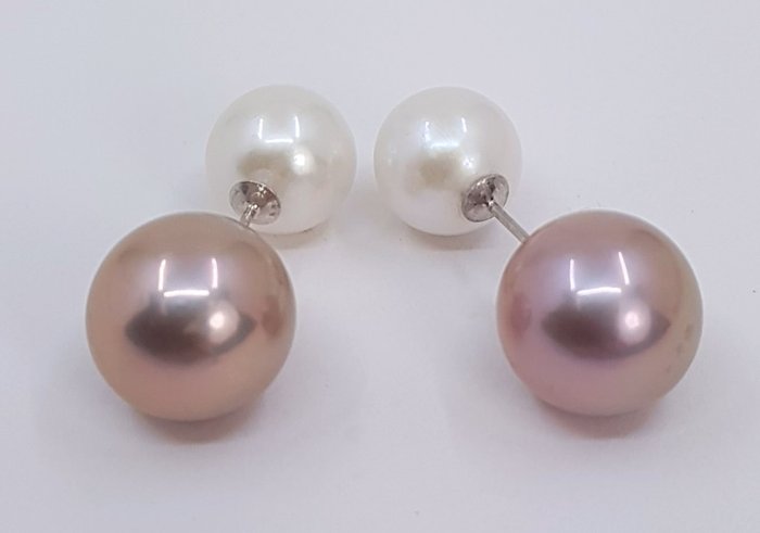8.5x10.5mm White and Pink Edison Pearls - Ohrringe Weißgold 
