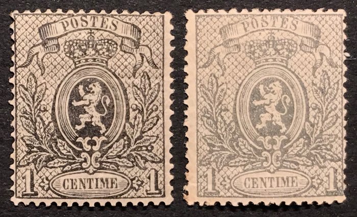 Belgium 1866/1867 - Kis Oroszlánfogú: 1c Szürke 2 jól megkülönböztethető árnyalatban - OBP/COB 23A
