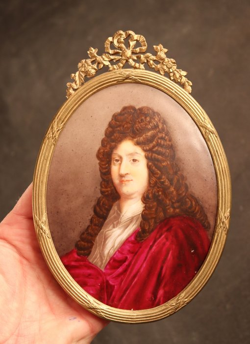 Portret Lodewijk XIV - Plaquette - Bronze, Porcelain