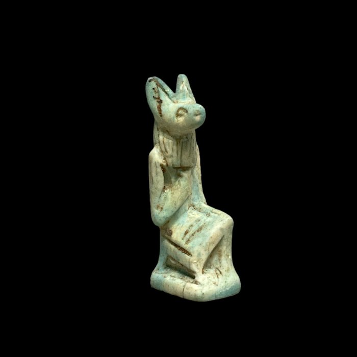 Replika af oldtidens egyptiske Amulet af siddende gud Anubis sjakalhund  (Ingen mindstepris)