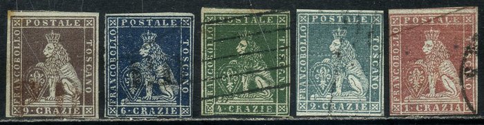 Italienische antike Staaten - Toskana 1951 - Leone Mediceo, 1. Ausgabe. Reihe von 5 Werten - Sassone N. 4/8