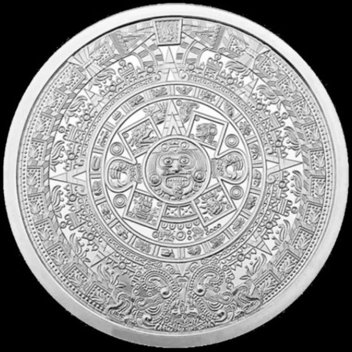 Yhdysvallat. Silver medal (ND) "Aztec Calendar - Aztec Sun Stone", 1 Oz (.999)  (Ei pohjahintaa)