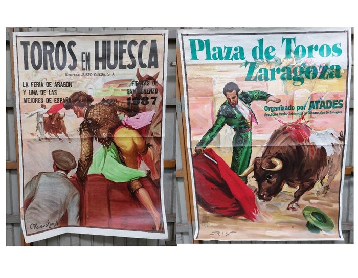 diseño vintage español - dos carteles vintage de toros de España - anii `90