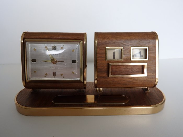 Ceasuri de masă și birou - Ceas de birou - Europa - Alamă, Lemn - 1950-1960