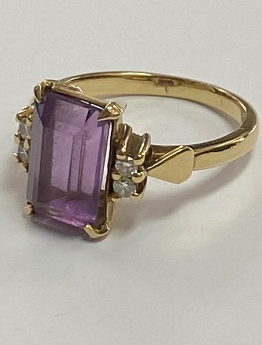 戒指 - 18 克拉 黃金 紫水晶 - 鉆石 