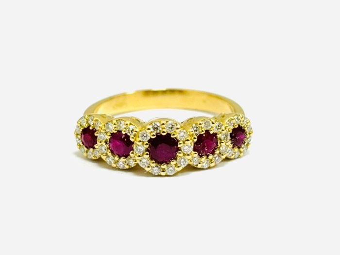 Δαχτυλίδι Κίτρινο χρυσό Ρουμπίνι - Διαμάντι 