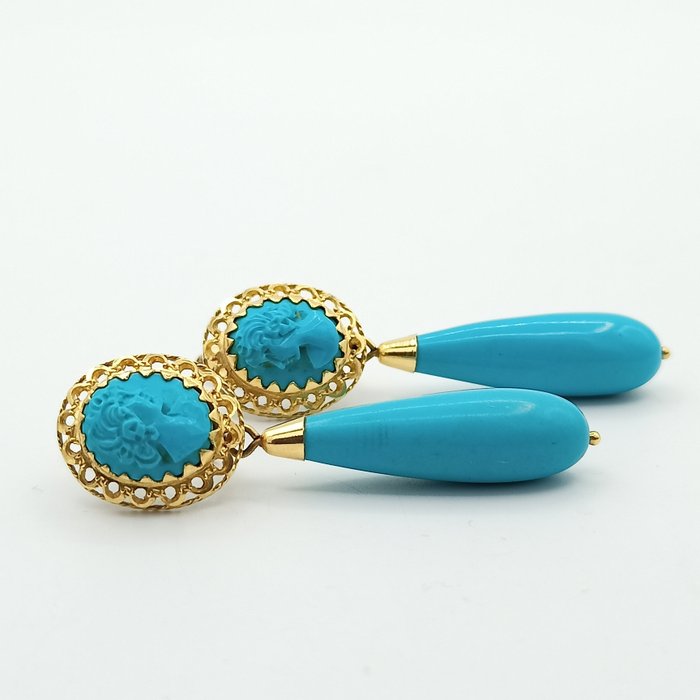 Boucles d'oreilles - Or jaune Turquoise - Turquoise 