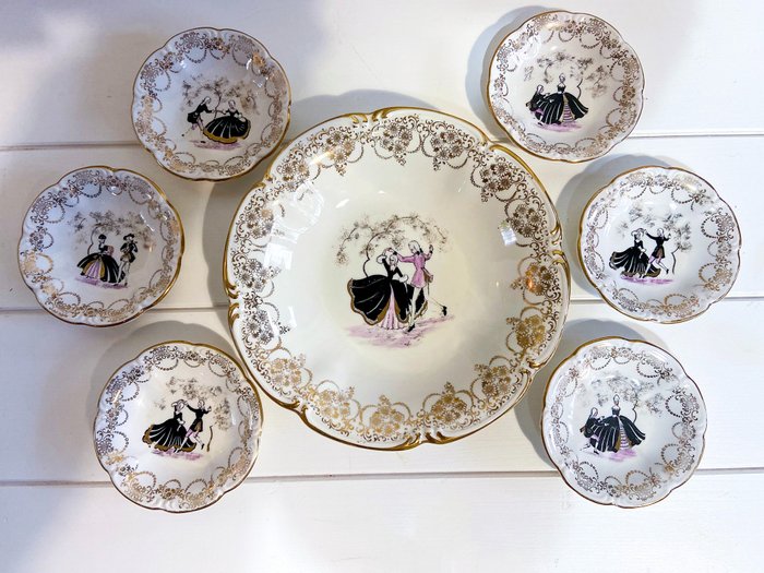 Kronach OCA Bavaria - Bombonera (7) - Conjunto petit fours o bombonera de porcelana pintada a mano - Porcelana