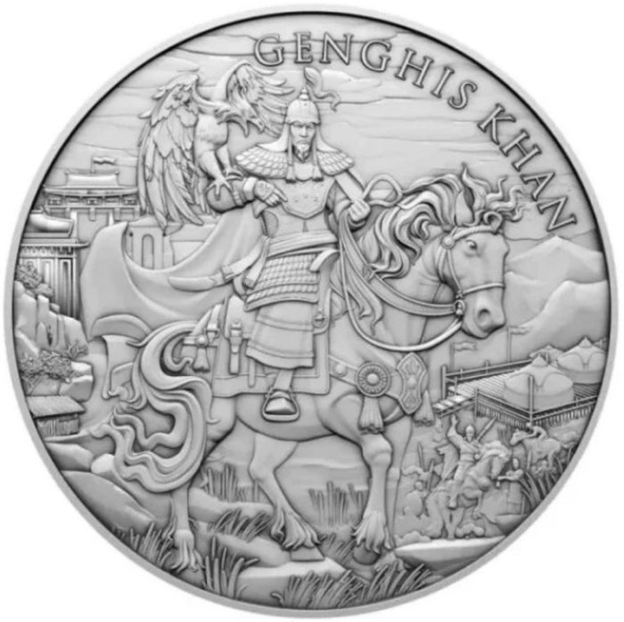 美國. Silver medal (ND) "Khan of the Mongol Empire - Genghis Khan", 1 Oz (.999)