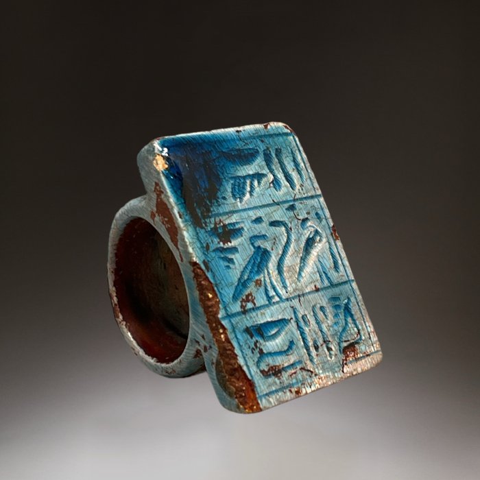 Nachbildung des alten Ägypters Fayence-Ring mit Hieroglyphen  (Ohne Mindestpreis)