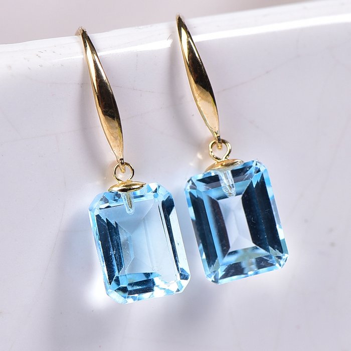 No Reserve Price Earrings - Yellow gold Rectangle Topaz 