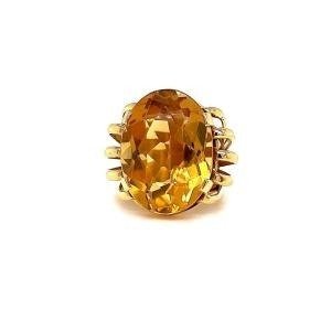 戒指 - 黃金 橢圓形 黃水晶 