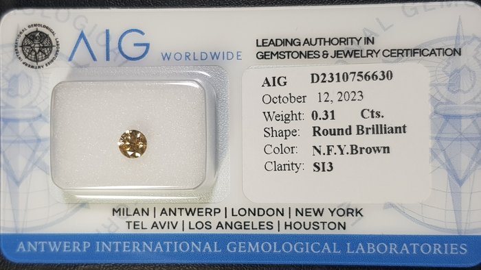1 pcs Diamant - 0.31 ct - Brillant - Fancy gelb braun - SI3, No Reserve Price