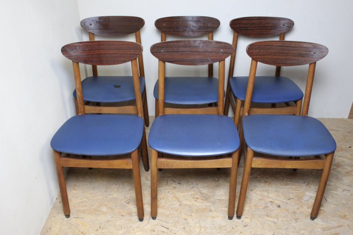 Stoel - Palissander, Teak, Set van zes stoelen