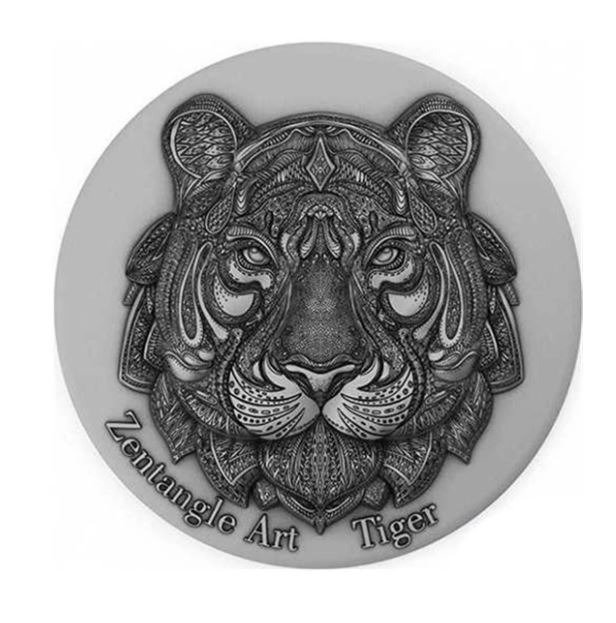 紐埃. 5 Dollars 2021 Tiger Zentangle Art, 2 Oz (.999)