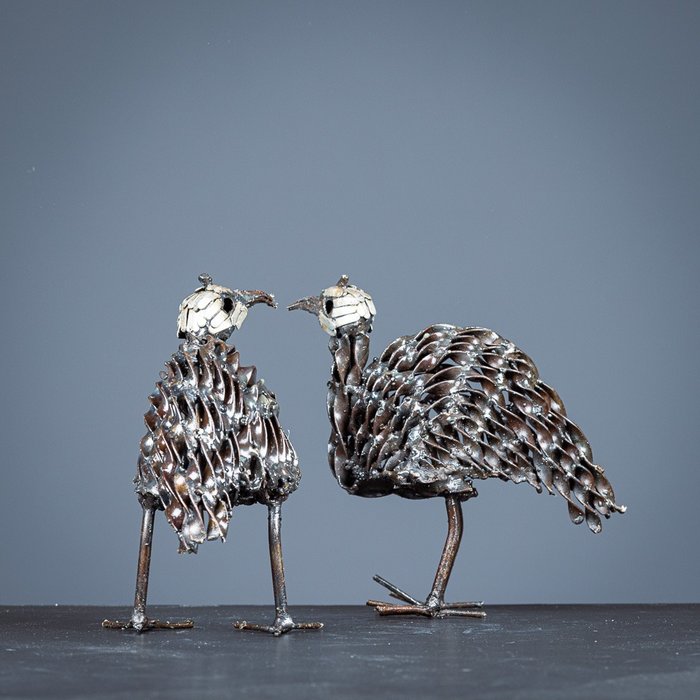 雕刻, Twee kroonkraanvogels - 200 mm - 金屬
