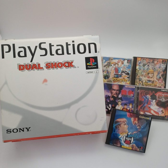 Sony - Playstation PS1 Console with Box 5 Battle Softwares - Videospil