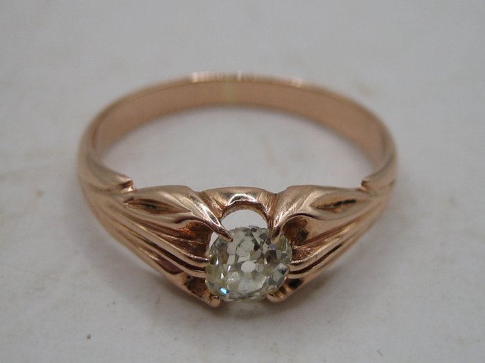 Ring Roségold, Antiker Altschliff Brillant Solitär Ring Russland 1930 Stein 19. Jhd. 