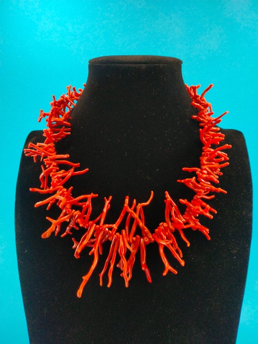 Halskette aus sardischer Koralle – Verschluss aus Sterlingsilber - Halskette