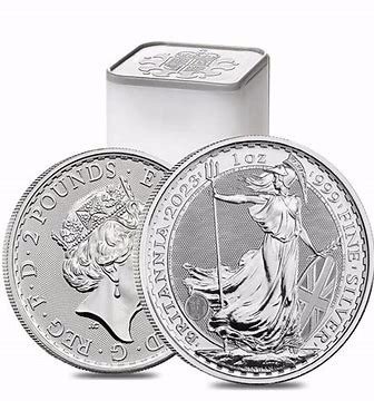 Storbritannien. 2 Pounds Tube of 2023 UK Britannia Queen Elizabeth Coin, 25 x 1 oz