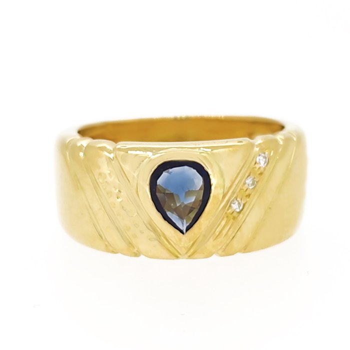 Ring - 18 kt. Yellow gold -  0.03 tw. Diamond - Sapphire 