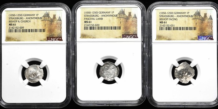Tyskland / Frankrig - Strasbourg. Anonymous. Pfennig no Date (ca. 1050-1250) Different types - NGC Certified lot of 3