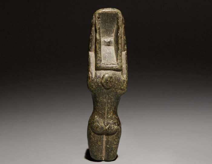 Ókori egyiptomi Kő antropomorf kanál. Késői időszak, ie 664-332. 11,5 cm Magasság. Spanyol behozatali engedély.