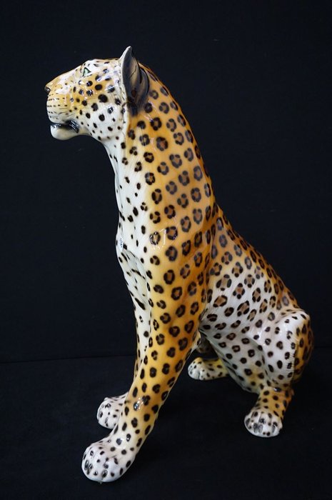 Figuur - GROTE TIJGER IN FAIENCE - Faience, 78 cm