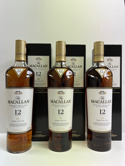 Macallan 12 years old - Sherry Oak Cask - Original bottling  - 700 ml - 3 flaschen