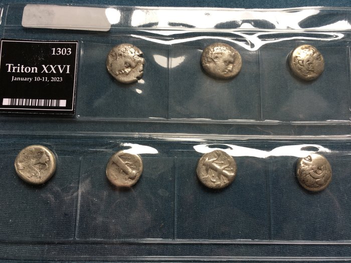 Cyrenaika, Kyrene. Didrachm/Stater Group of 7 silver coins struck, circa 294-275 B.C., time of Magas - Ex CNG auction Triton XXVI