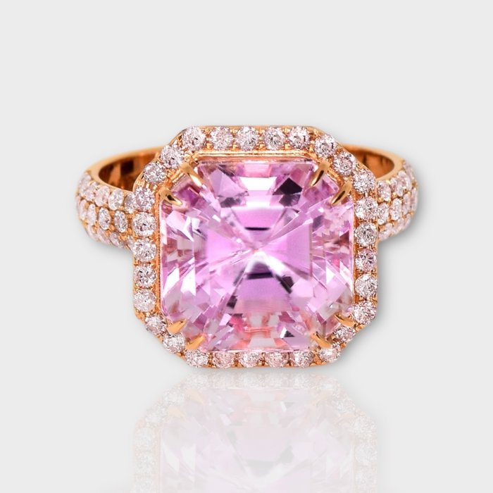 沒有保留價 戒指 - 玫瑰金  8.87ct. 方形 紫鋰輝石 - 鉆石 