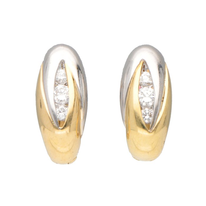耳環 - 白金, 黃金  0.24ct. 圓形 鉆石 