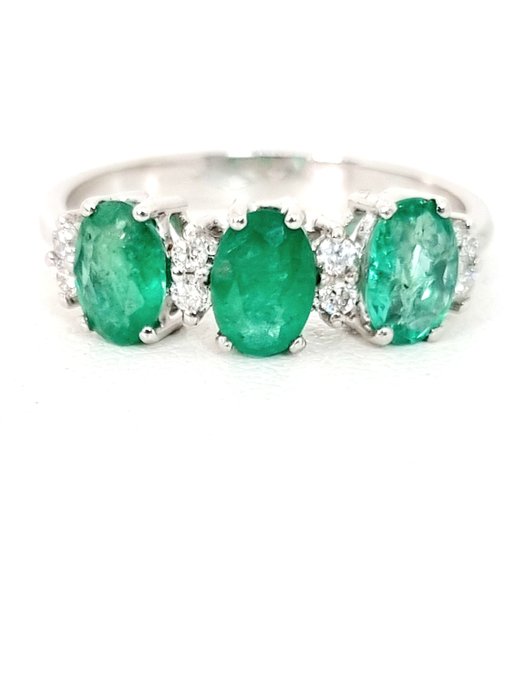 Gyűrű Fehér arany Smaragd - Gyémánt 
