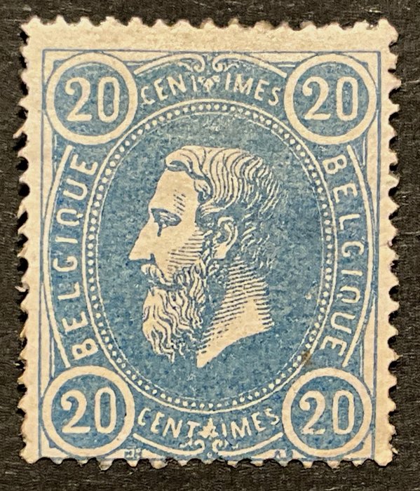 Bélgica 1870 - Efigie Leopoldo II 20c Azul de Prusia - OBP/COB 31b - ZELDZAME NUANCE