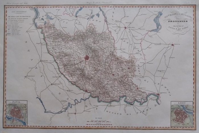 Europa, Hartă - Italia / Lombardia / MIlano / Lodi / Pavia; Zuccagni Orlandini - Governo di Milano. Provincie di Milano di Pavia e di Lodi - 1821-1850
