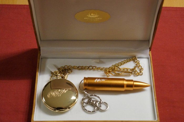 James Bond - 24k Gold Clad James Bond 007 Pocket Watch & USB Bullet Memory Stick Keyring