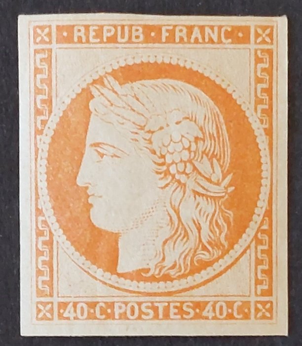 France 1862 - Cérès non dentelé, 40 c. orange, réimpression - Yvert 5g